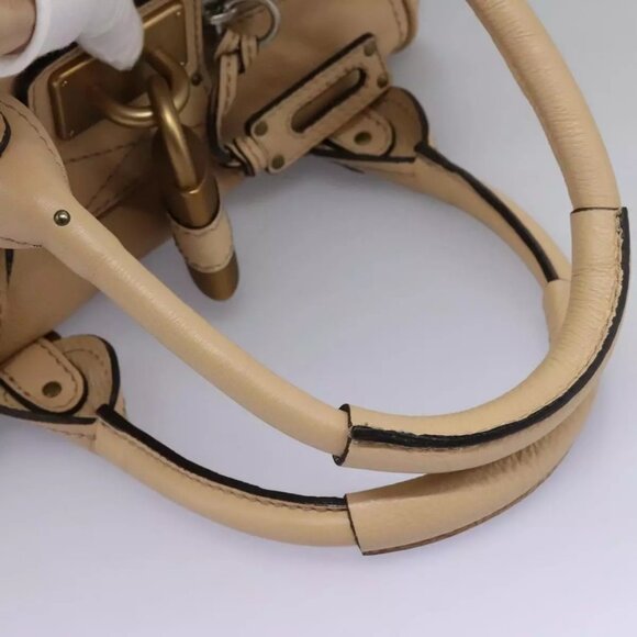 Chloe Paddington Shoulder Bag Leather Beige Gold Silver Auth am7903 - Picture 7 of 16